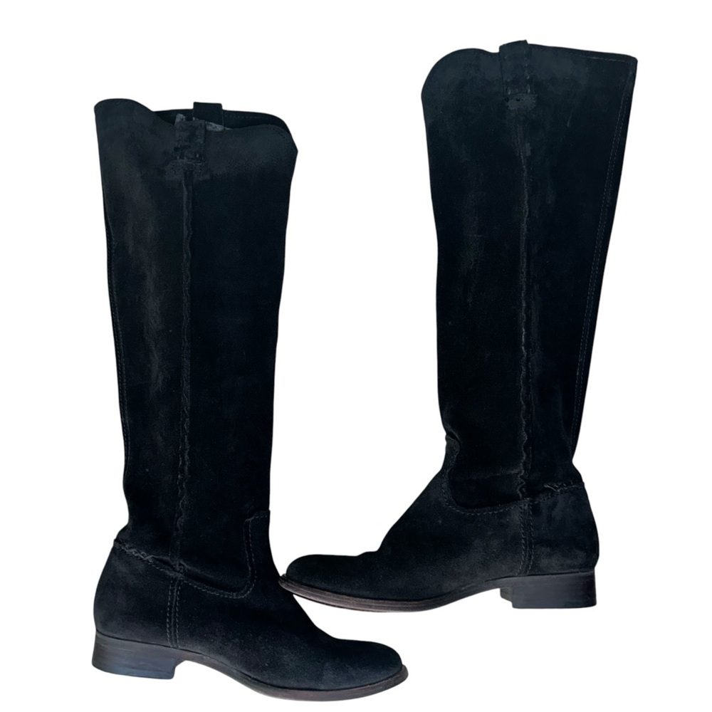 Frye Cara Suede Leather Boot Black Pull On Round Toe Womens 7 Knee High Slouchy